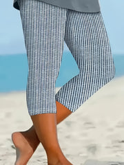 Women’s Plus Size Striped Capri Leggings Medium Stretch Beachwear