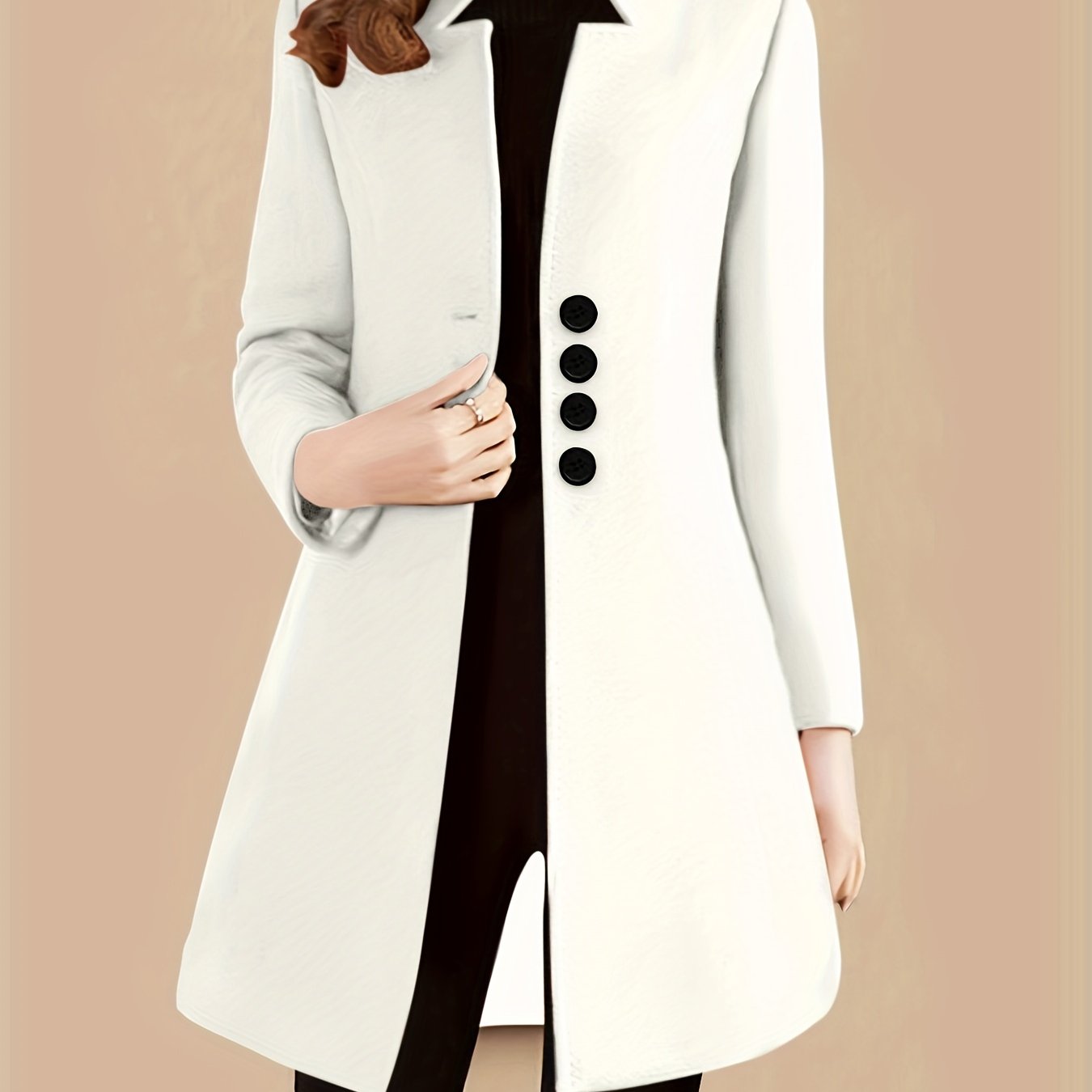 Women's Solid Polyester Single-Breasted Coat with Long Sleeves for Fall Winter
