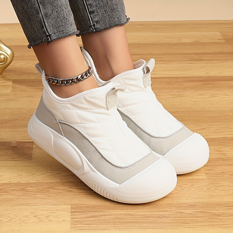 Unisex Fleece-Lined Snow Boots Quilted Winter Shoes Beige