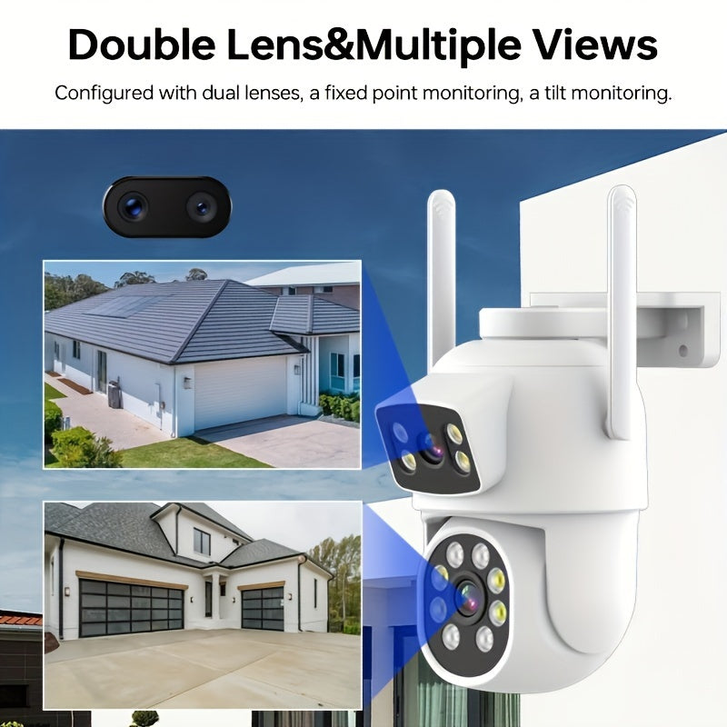 Dual Lens Security Camera with Auto-Tracking and Color Night Vision for Home Surveillance