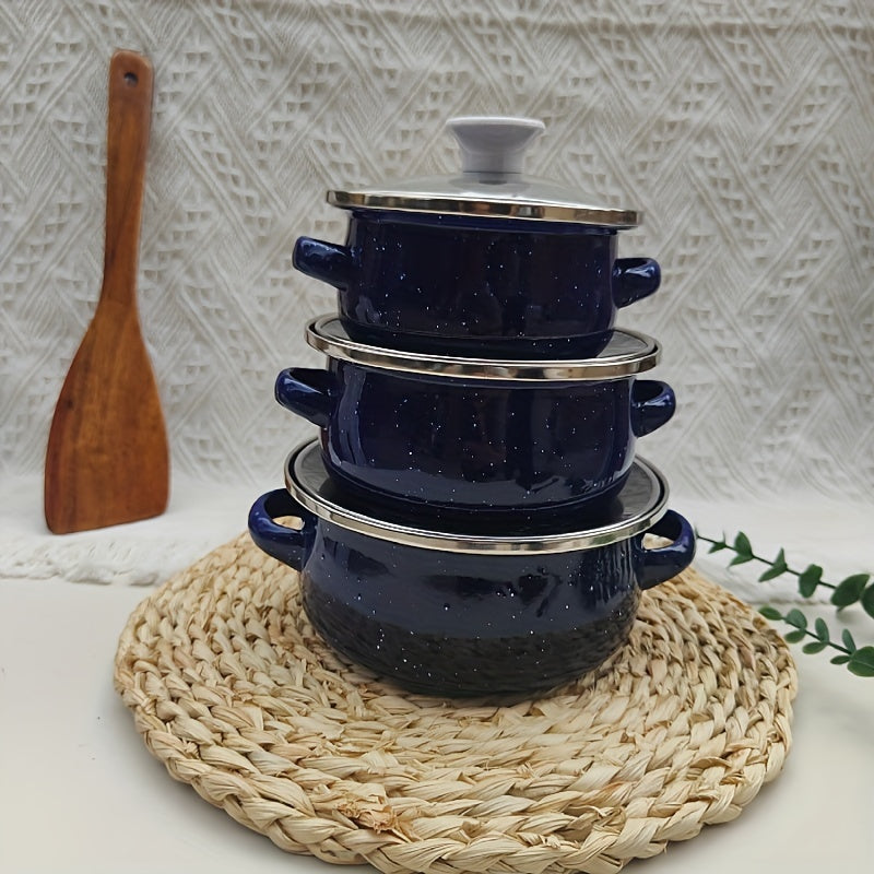 Мини-набор эмалированных кастрюль 12см 14см 16см для кухни, газовых и электрических плит
