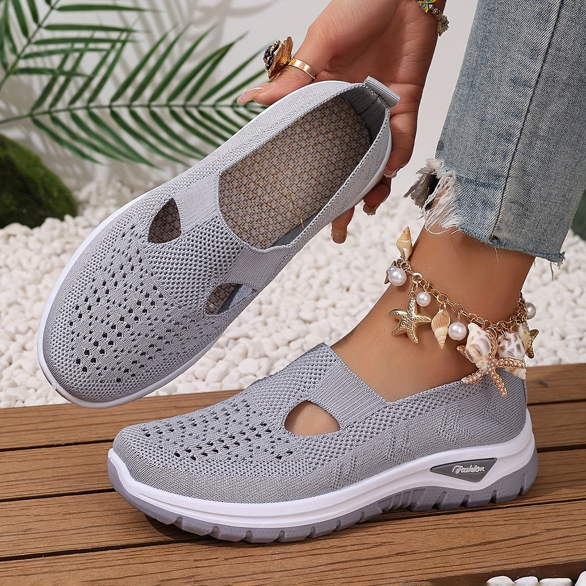 Zapatillas casuales para mujer de malla transpirable, ligeras y planas