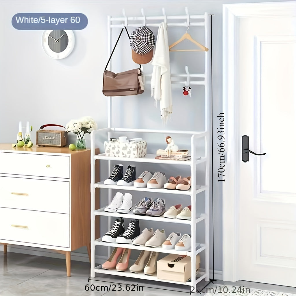 Multi-Purpose Metal Storage Rack for Shoes and Coats 61cm with Removable Hooks Black or White