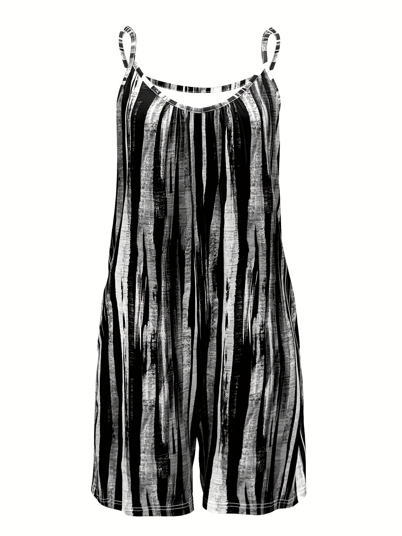 Mono sin mangas de talla grande para mujer con estampado a rayas y bolsillos