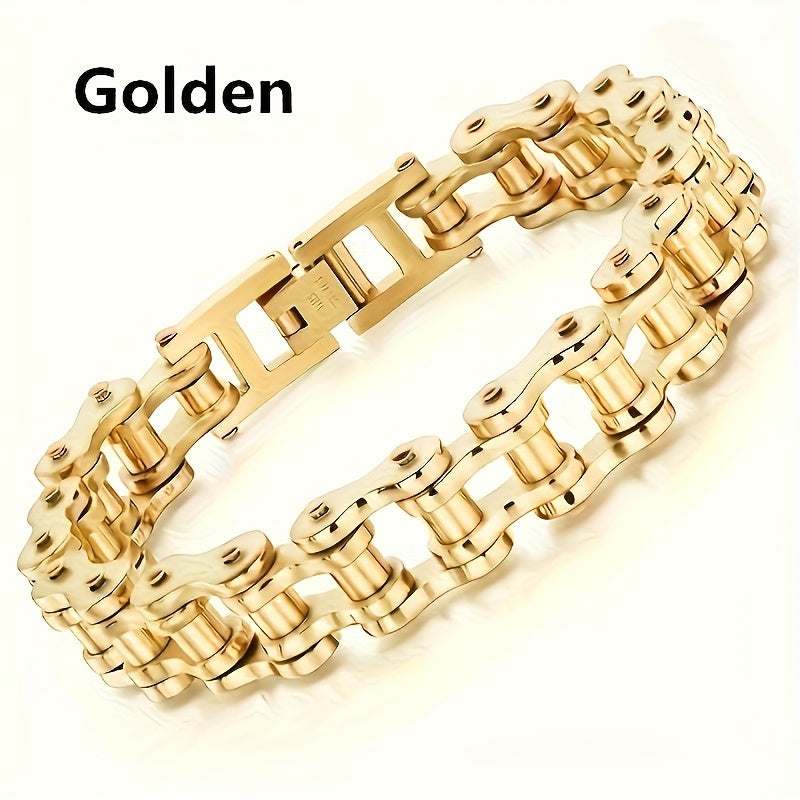 "Мужской панк-хип-хоп браслет из нержавеющей стали в виде мотоциклетной цепи - креативные украшения для стильных ПК"