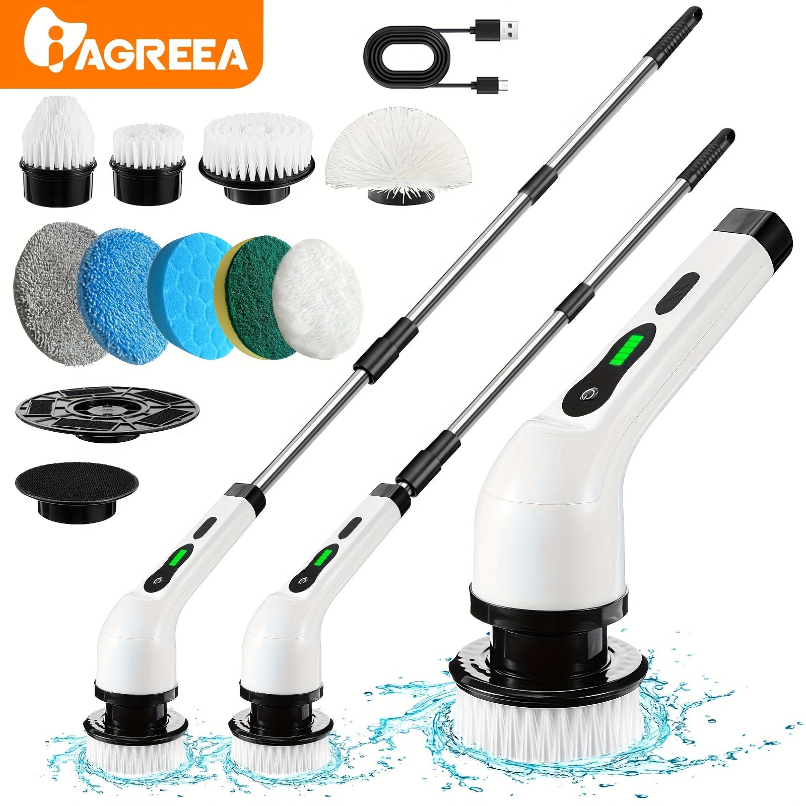Electric Rotary Floor Scrubber with Wireless, 8 Brush Heads, Adjustable Handle