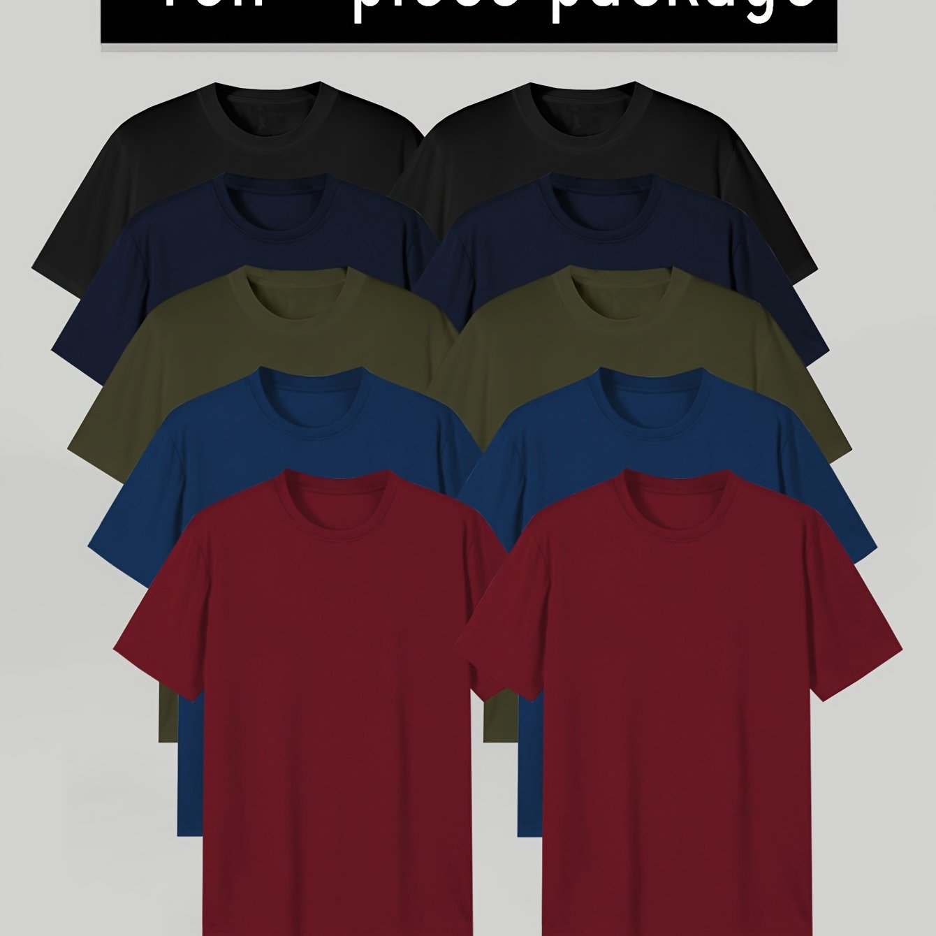 Men's Casual Solid T-Shirts Short Sleeve Crew Neck Moisture Wicking Pack of 10