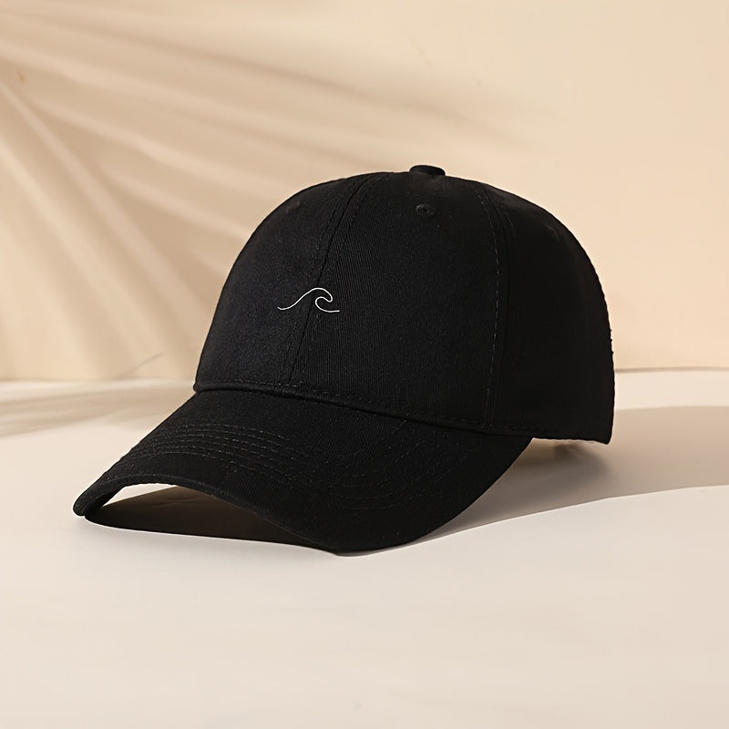 Men's Black Adjustable Polyester Baseball Cap with Wave Design for Outdoor Sports and Casual Wear