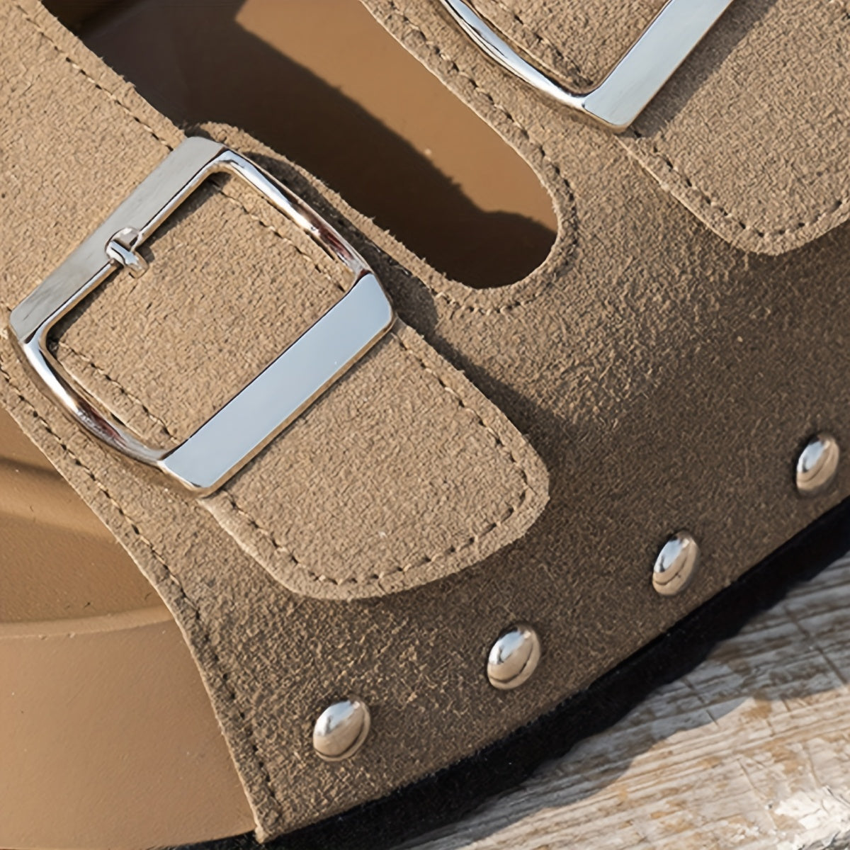 Women's Summer Faux Leather Open Toe Sandals with Thick Sole and Double Buckle Straps