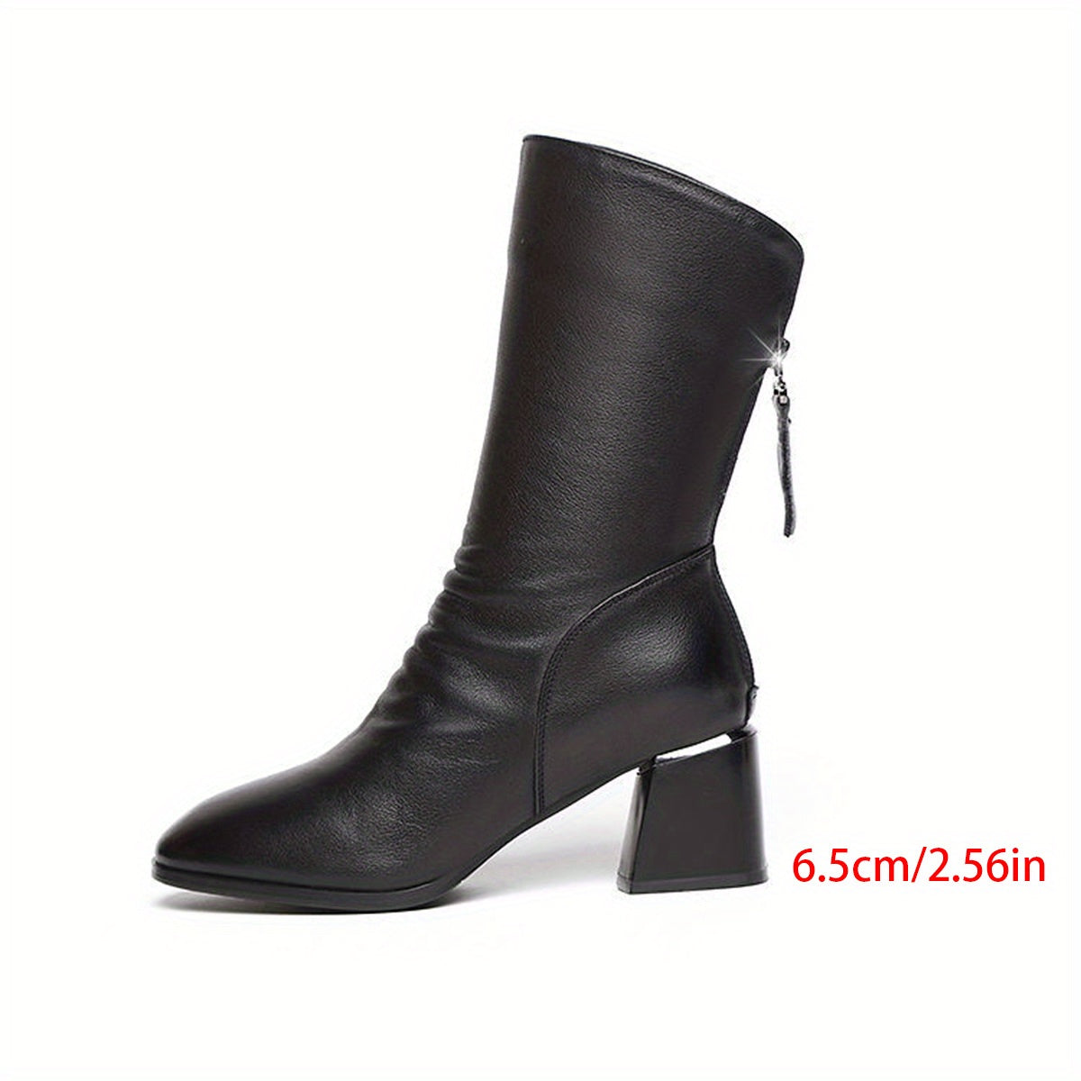 Women's Faux Leather Ankle Boots with Chunky Heel and Back Zipper