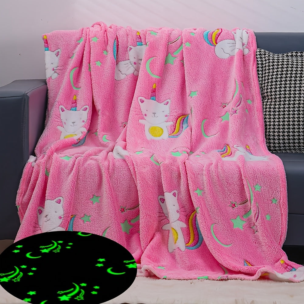 Glow-in-the-Dark Cat Design Cozy Blanket Soft Throw for Sofa Bed Car Office 127cmx60cm