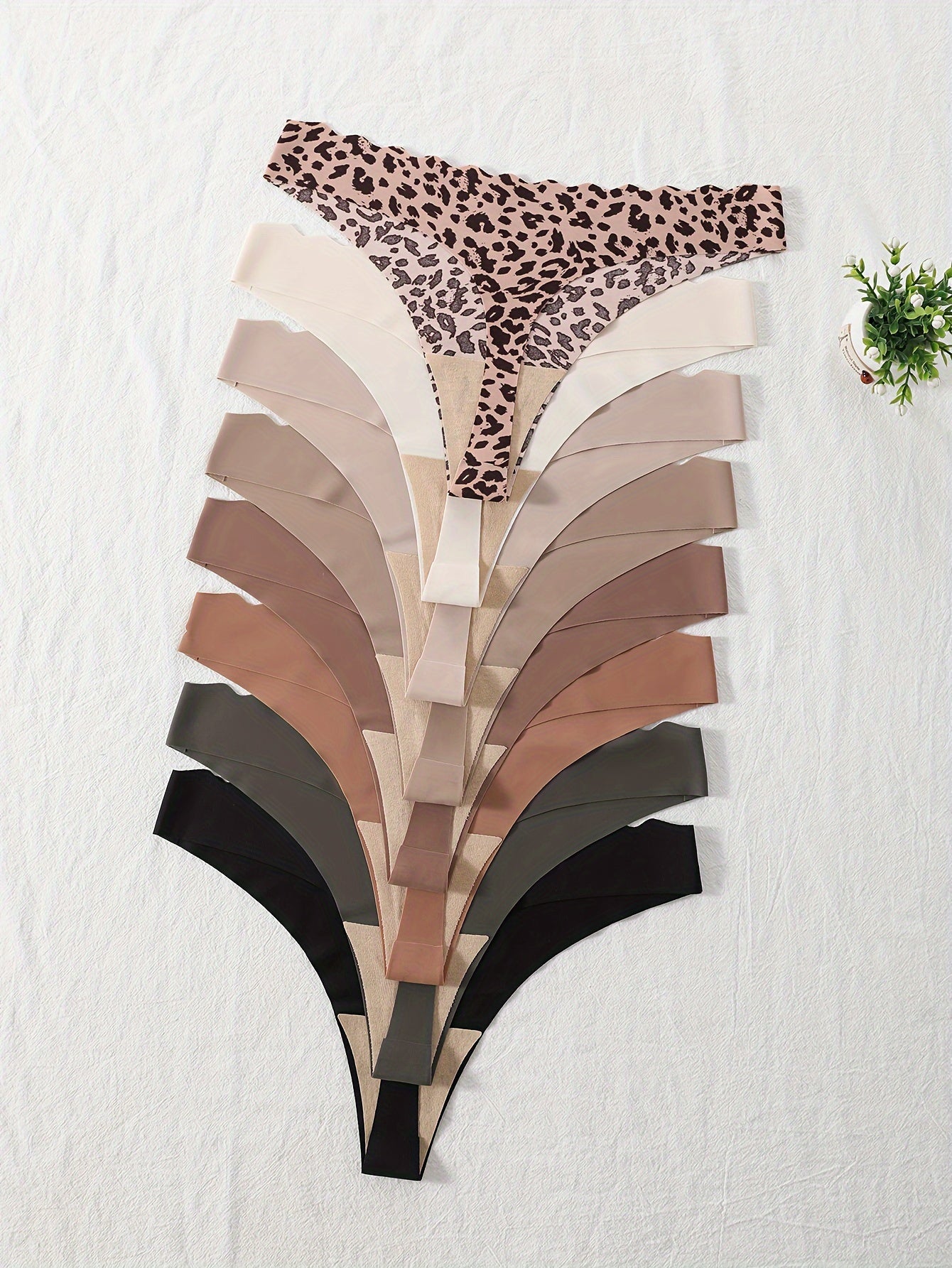 Women's Thong Panties Set 8 Pack Breathable Nylon Blend Seamless Low-Rise Medium Support