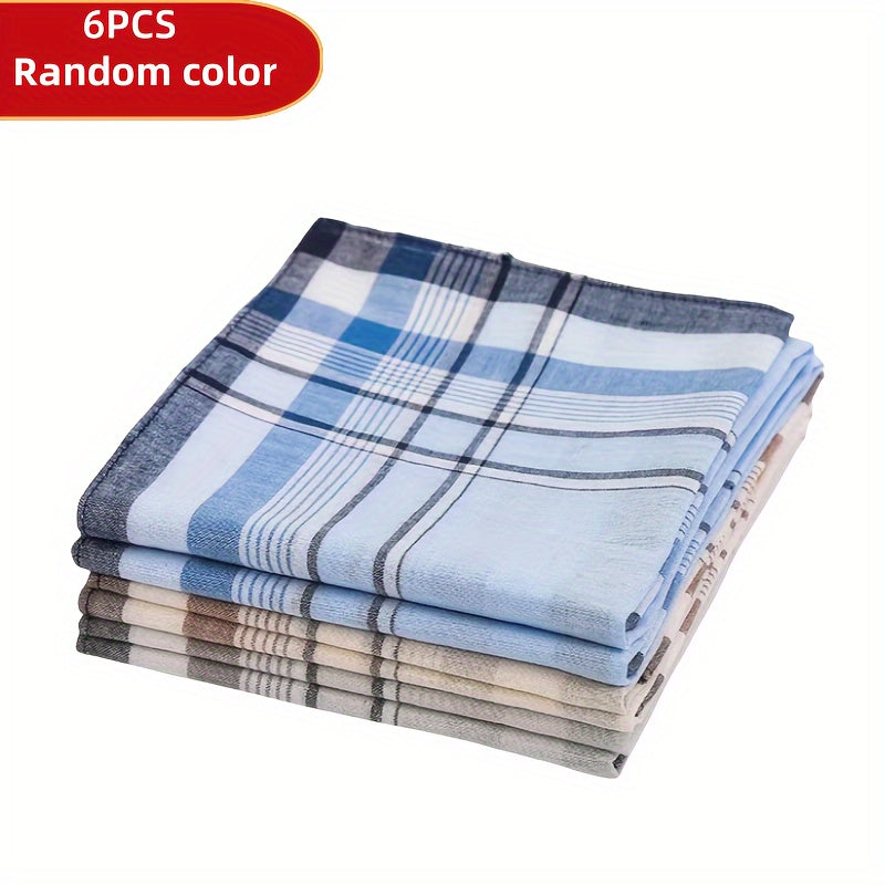 Six Elegant Plaid Cotton Blend Handkerchiefs for Men and Women Christmas Gift