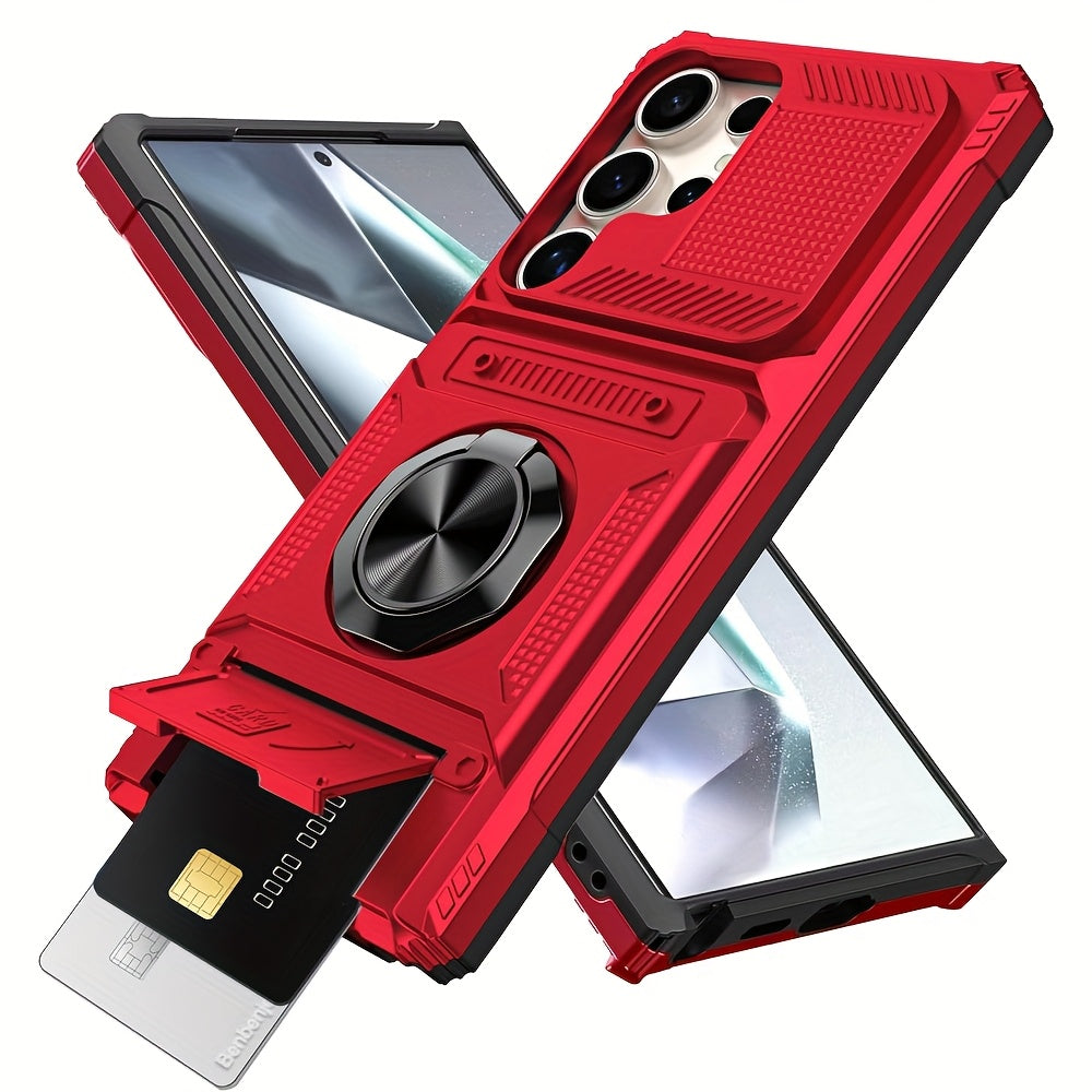 Durable Shockproof Phone Case with Metal Stand and Card Slot for Multiple Models