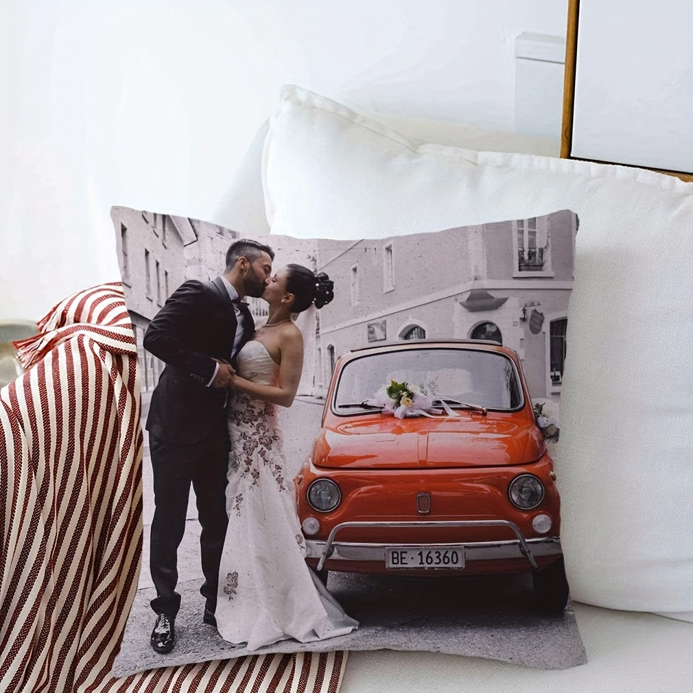 Custom Photo Pillow Cover 45.72x45.72 cm Knitted Polyester Cushion Cover for Couples and Gifts