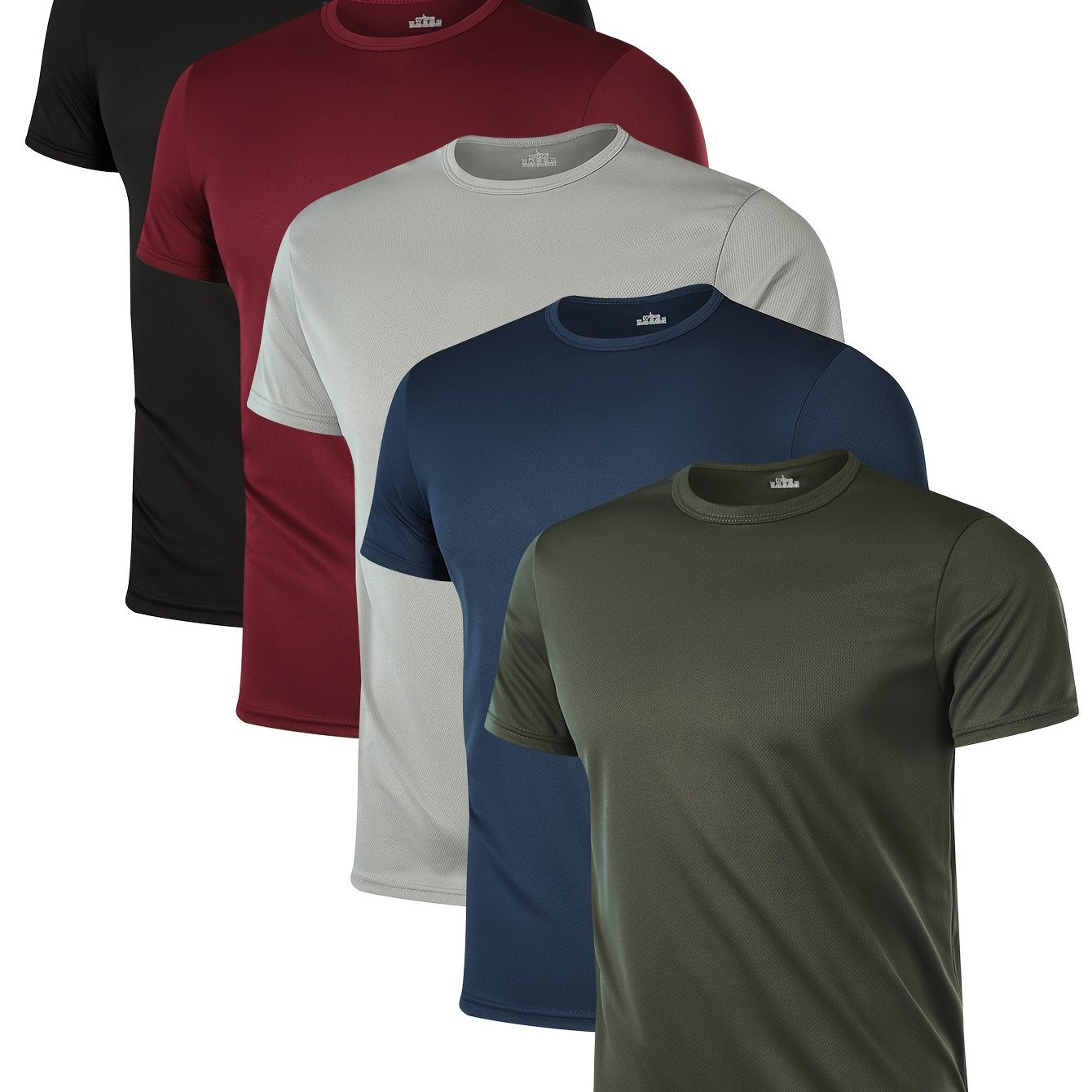 Men's Quick-Dry Running T-Shirts Short Sleeve Lightweight Polyester Black 5 Pack