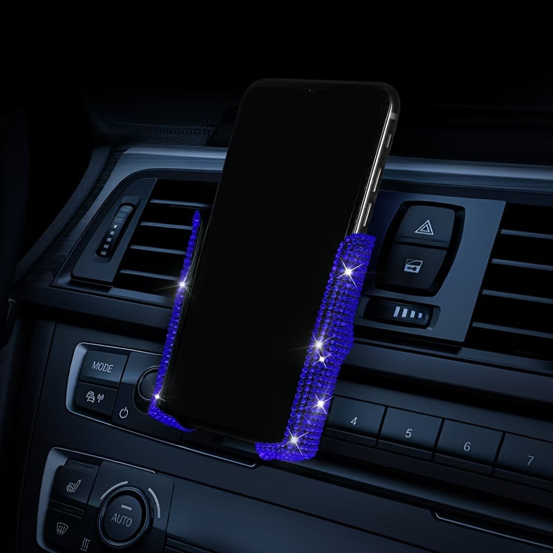 Car Phone Holder Sparkling Rhinestone Dual-Function Air Vent Mount Waterproof Rotatable