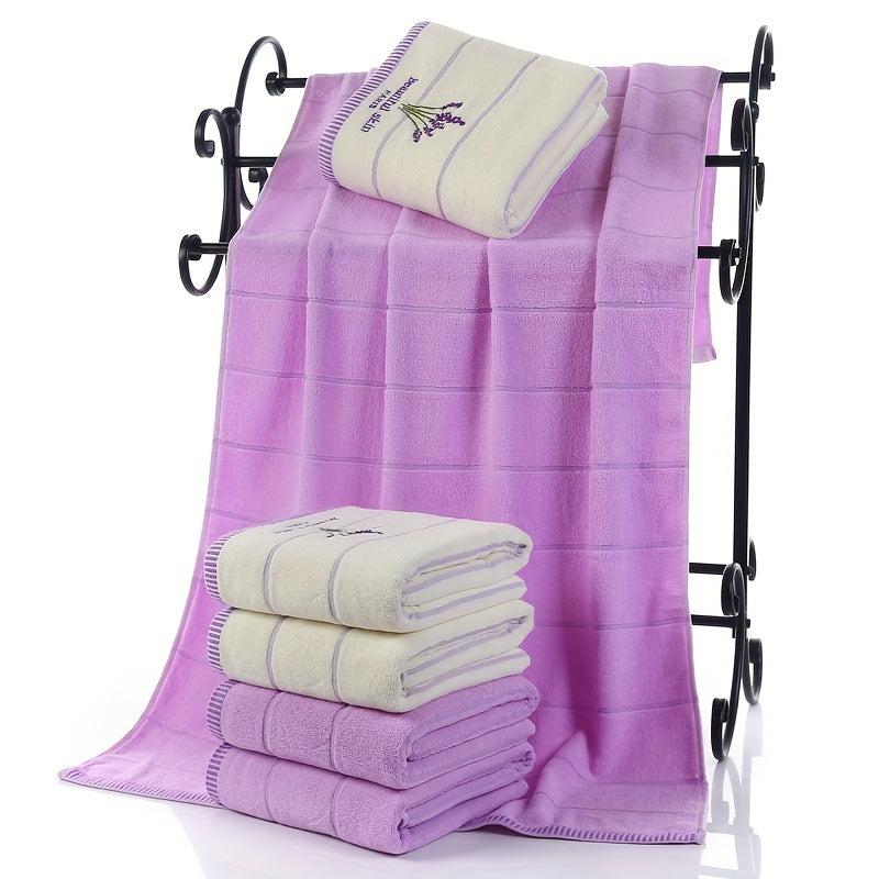 Lavender Pattern Towel Set 3 Pieces Bath and Face Towels Soft Cotton