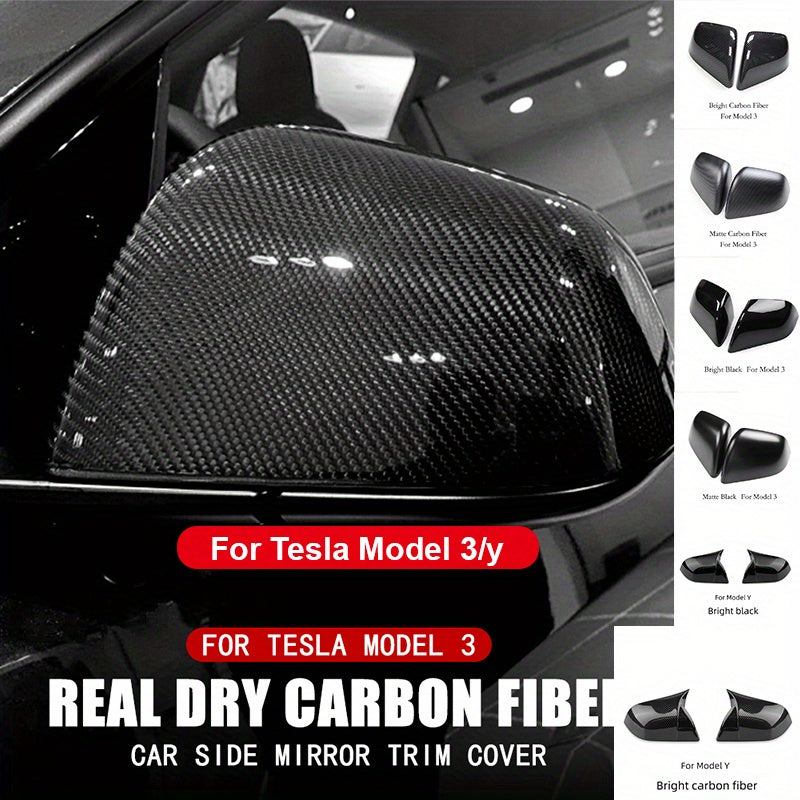 Rearview Mirror Cover Carbon Fiber Trim for Tesla Model Y Matte Finish