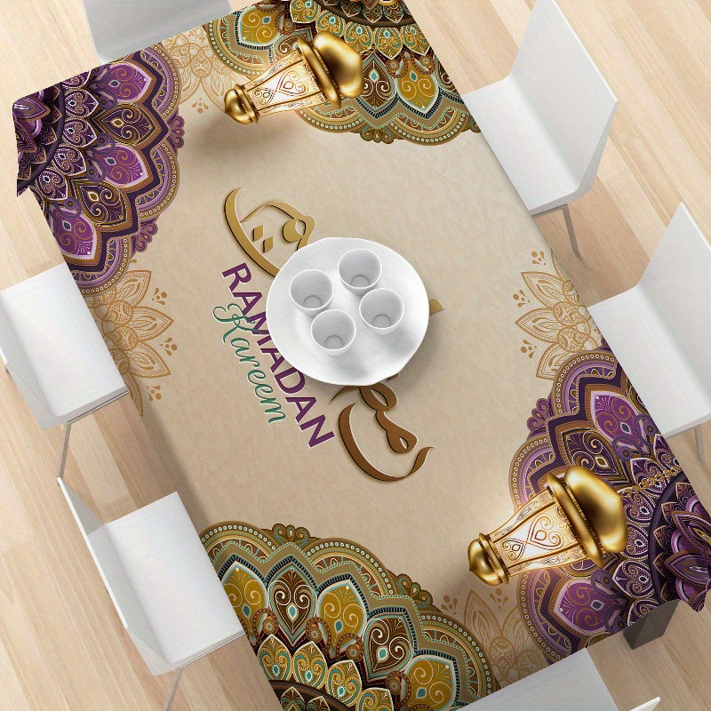 Rectangular Polyester Ramadan Kareem Tablecloth for Eid Celebrations and Home Decor