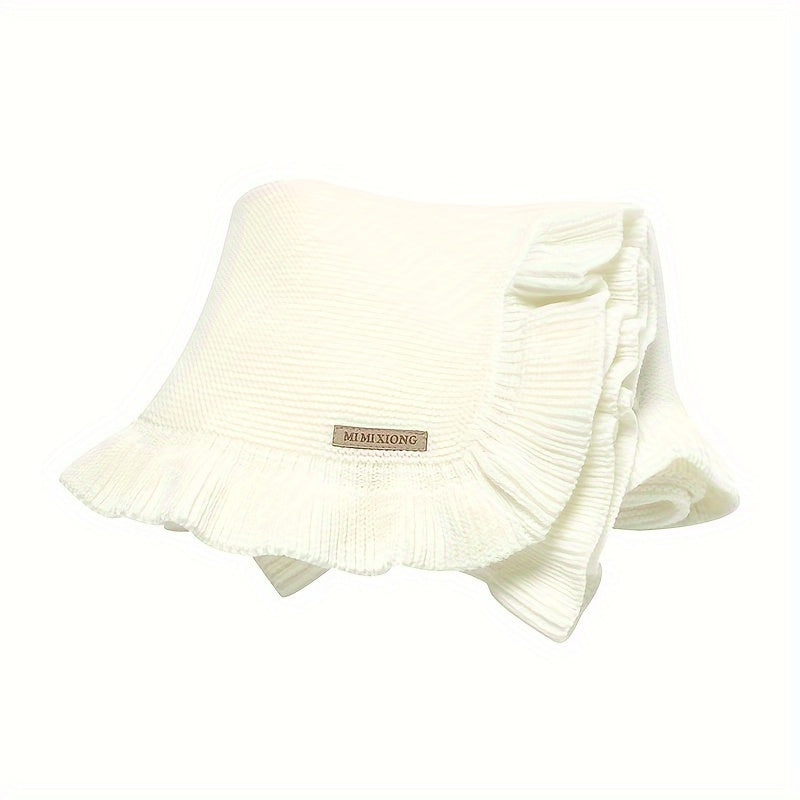 Мягкое и уютное, плед из акрила Mimixiong однотонного цвета с рюшами — идеальный плед, который можно стирать только вручную, для осени и зимы.