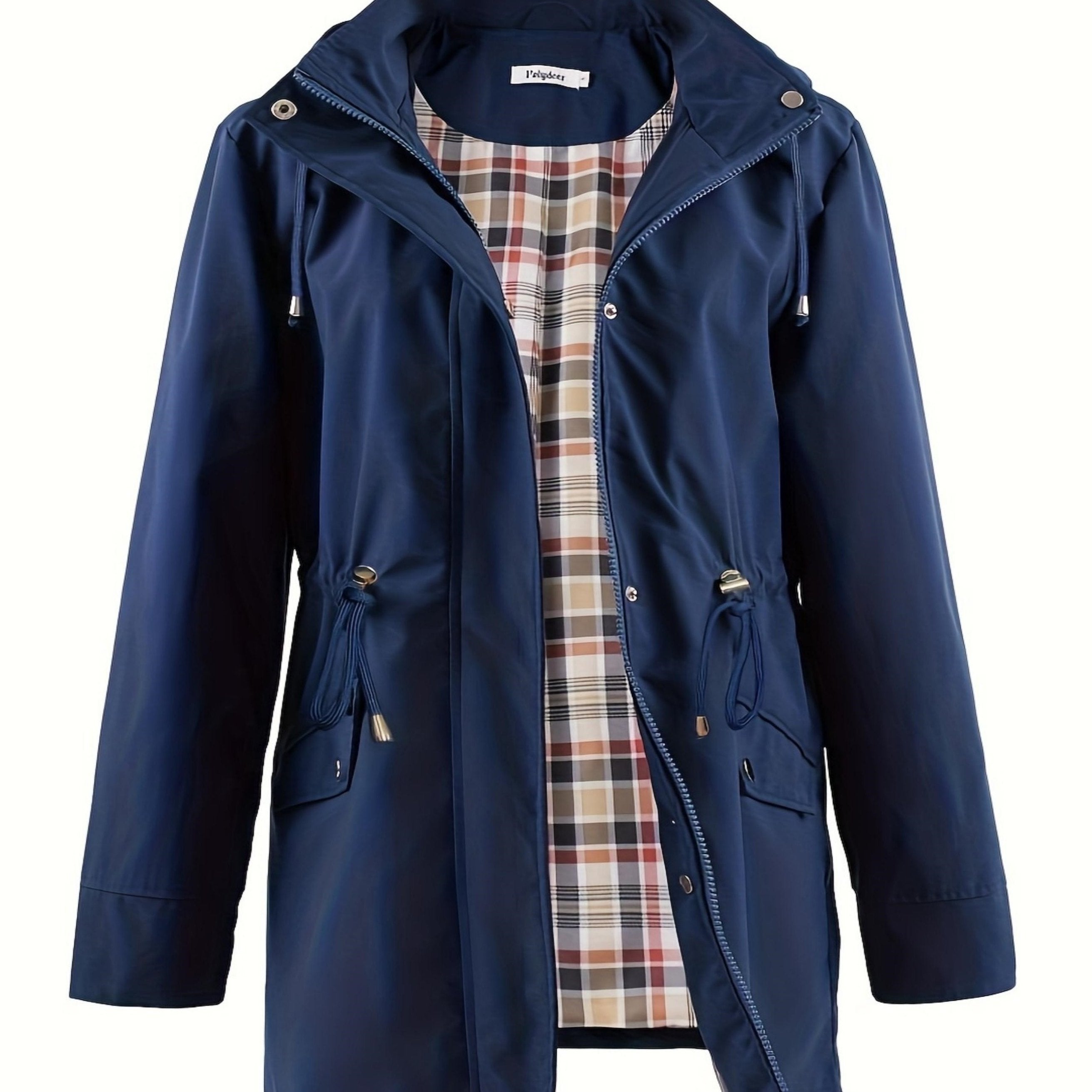 Women's Plus Size Waterproof Zip Up Hooded Coat Fall Spring Long Sleeve Midi Solid