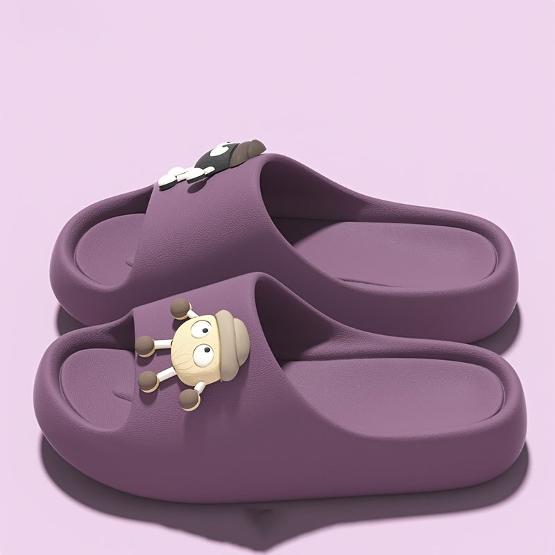 Women's Cartoon Bear Slip-On Slippers with Cushioned EVA Sole Black Red