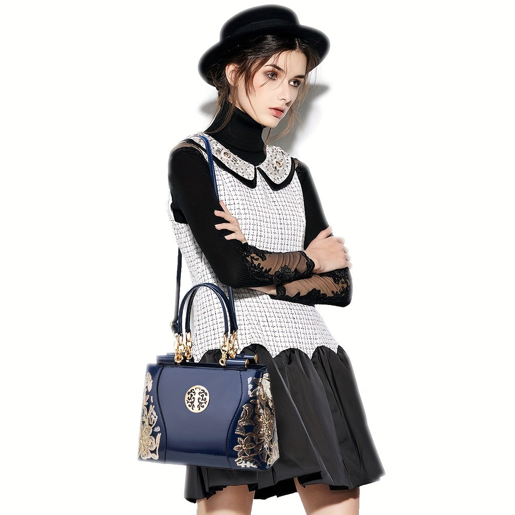 Sequined Flower Pattern Tote Bag for Women Zipper Adjustable Strap Festival Handbag