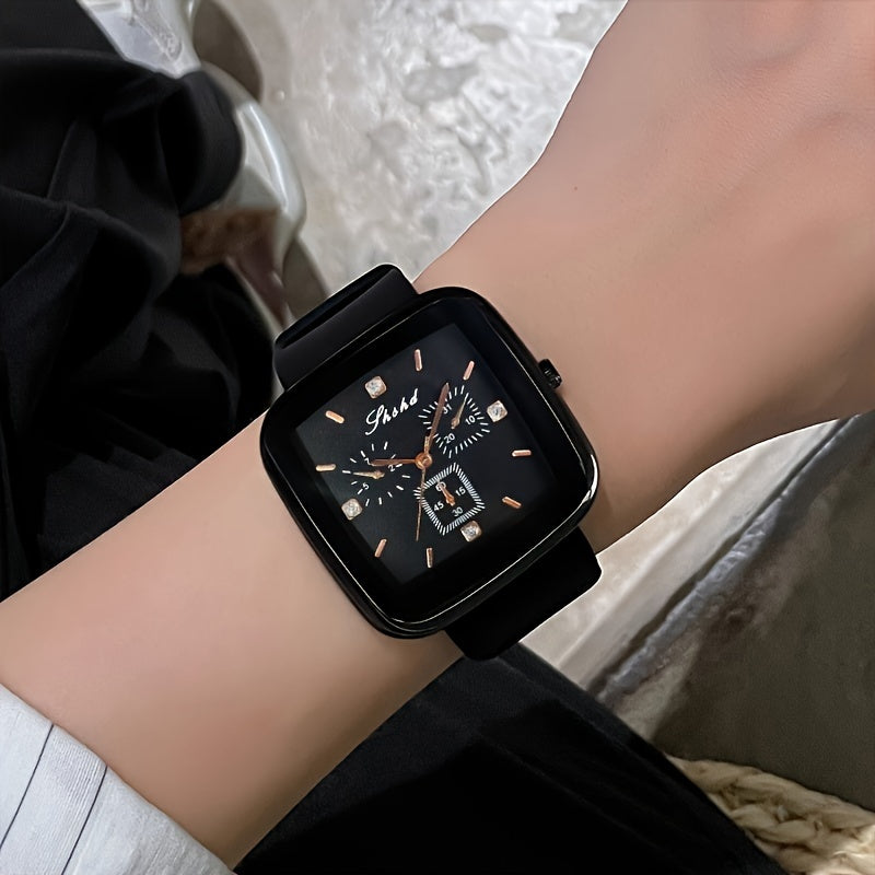 Women's Quartz Wristwatch with Plastic Case and Silicone Strap