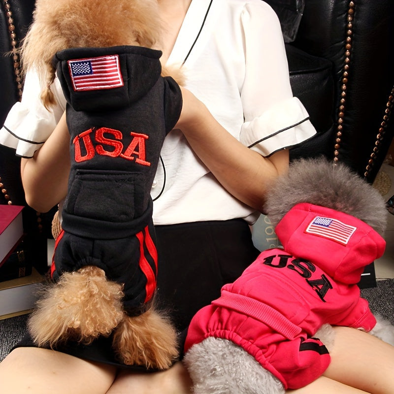 Winter Dog Hoodie with Pockets and Embroidery for Small to Medium Dogs