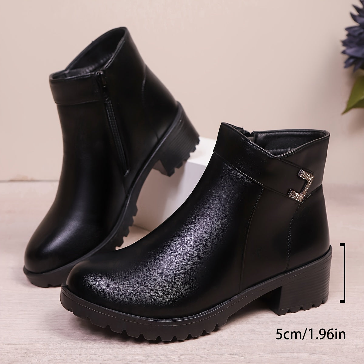 Women's Ankle Zipper Boots Faux Cover PU Sole Black Casual All-Season