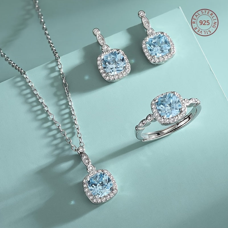 Стильная коллекция украшений, вдохновленная океаном - искусственные декабрьские камни - набор из ожерелья, серег и кольца из серебра 925 пробы с синтетической цирконией и платиновым покрытием для повседневной носки и особых подарков