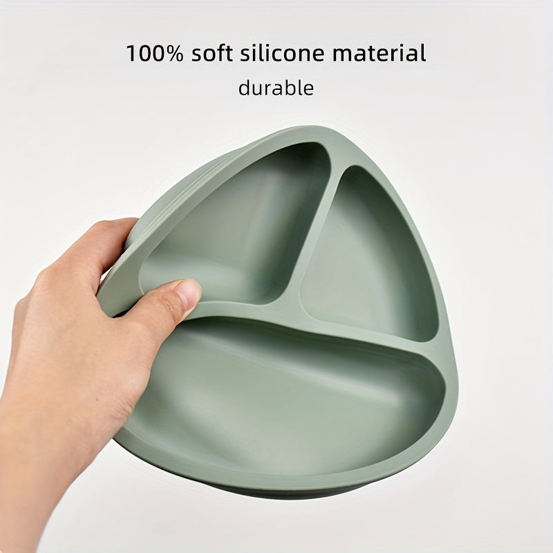 Three-Compartment Silicone Dinner Plate Soft Durable High-Temperature Resistant for Training