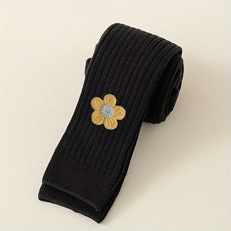 Toddler Girls Floral Cotton Blend Knit Pantyhose for Spring and Fall