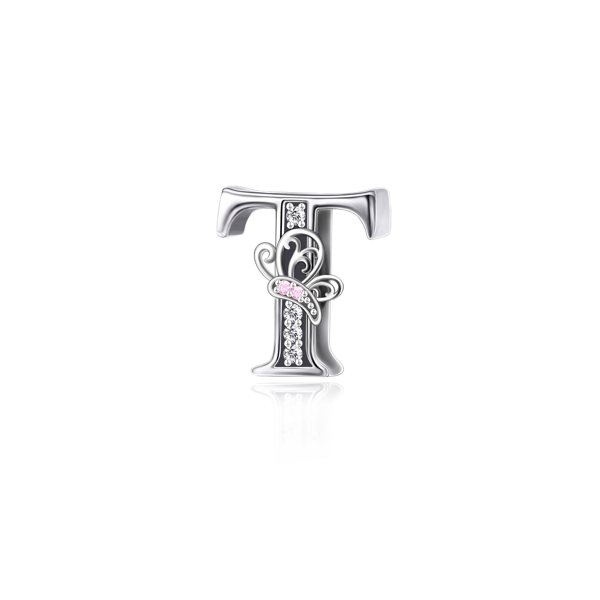 Sterling Silver Alphabet and Butterfly Charm Beads with Cubic Zirconia for Jewelry Making