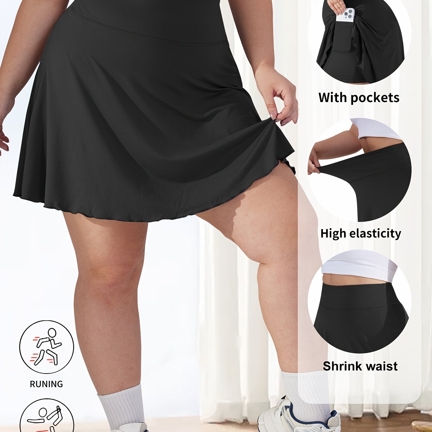 Plus Size Women's High-Waisted Flared Skirt Shorts with Pockets Breathable Summer