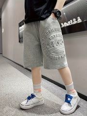 Boys Summer Casual Shorts Breathable Cotton Polyester Alphabet Pattern Loose Fit