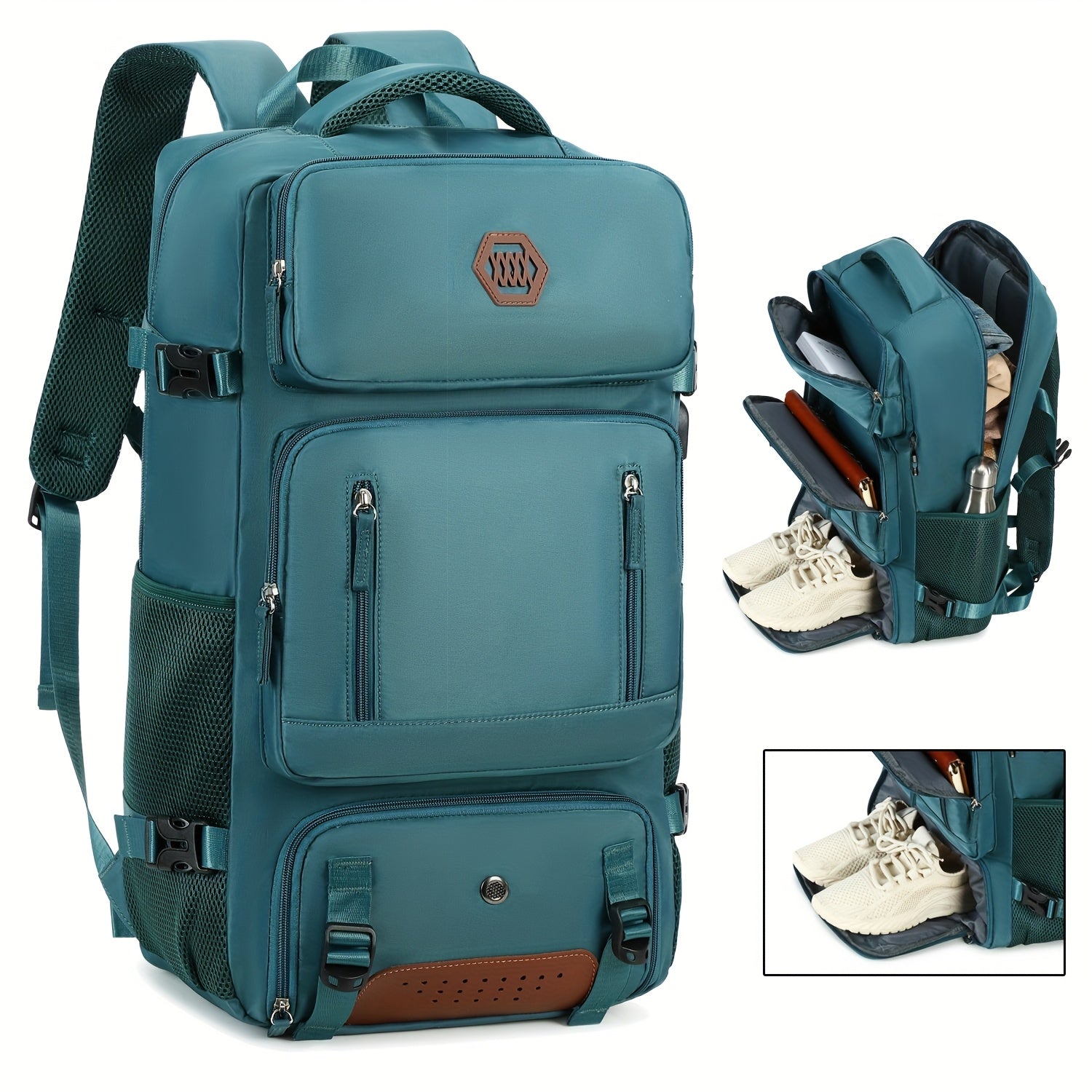 Light Blue Travel Backpack with 43.94cm Laptop Compartment Shoe Pocket Mesh Ventilation