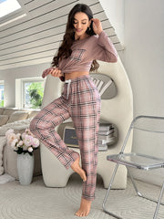 Women's Plaid Pajama Set Long Sleeve Crew Neck Fall Winter Casual
