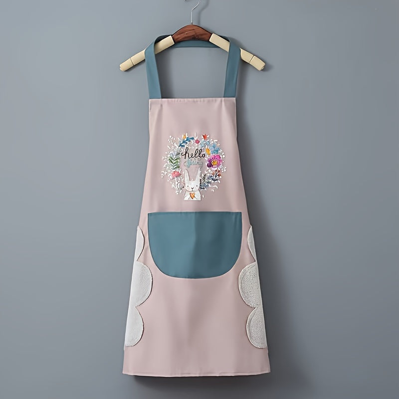 Waterproof Oil-Resistant PVC Kitchen Apron with Hand Wipe Pocket for Cooking Gardening Household