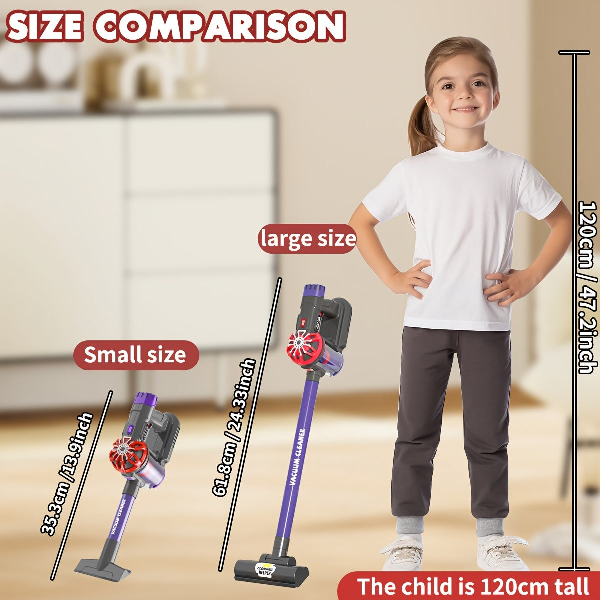 Kids 4-in-1 Cordless Toy Vacuum Cleaner Purple Gray Pretend Play Educational Gift