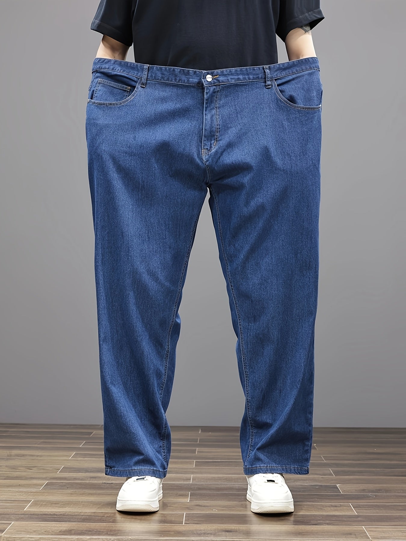 Men's Plus Size Stretch Denim Jeans Relaxed Fit Elastic Waist Casual All-Season