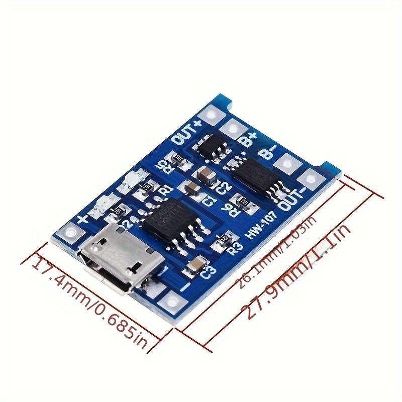 Módulo cargador de batería de litio USB Micro Tipo-C 1A protección dual sin carga