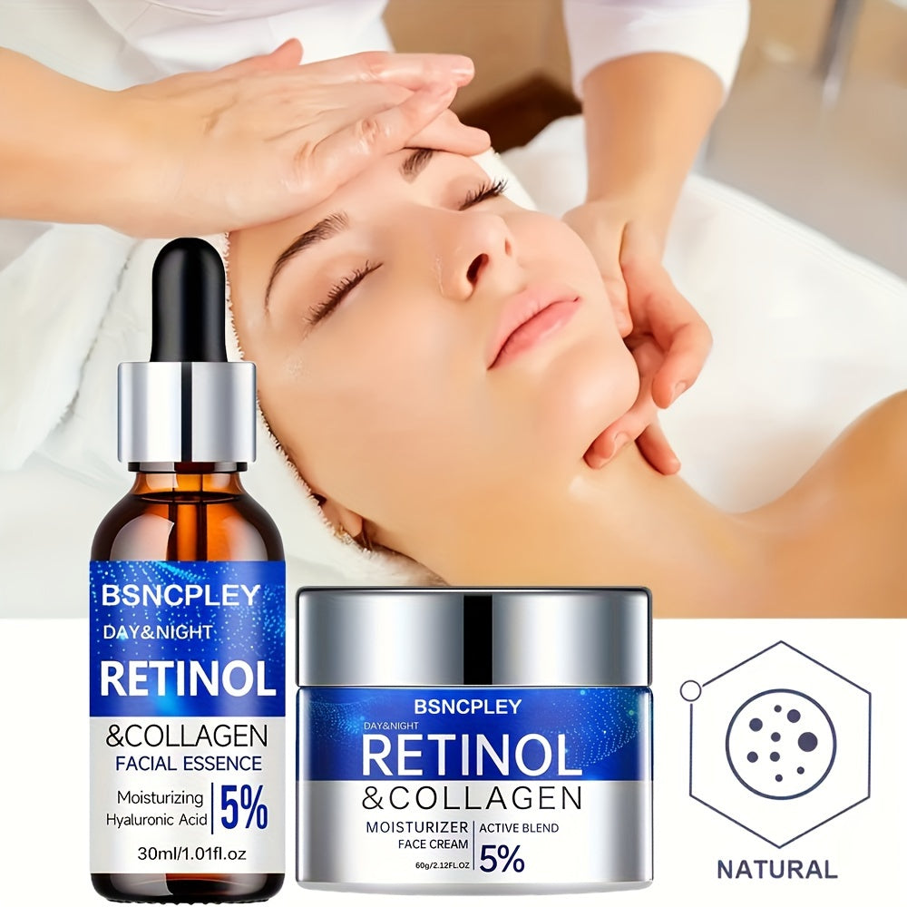 Alkogolsiz Retinol Kollagen Qattiqlashtiruvchi Krem va Namlantiruvchi Serum to'plami barcha teri turlari uchun