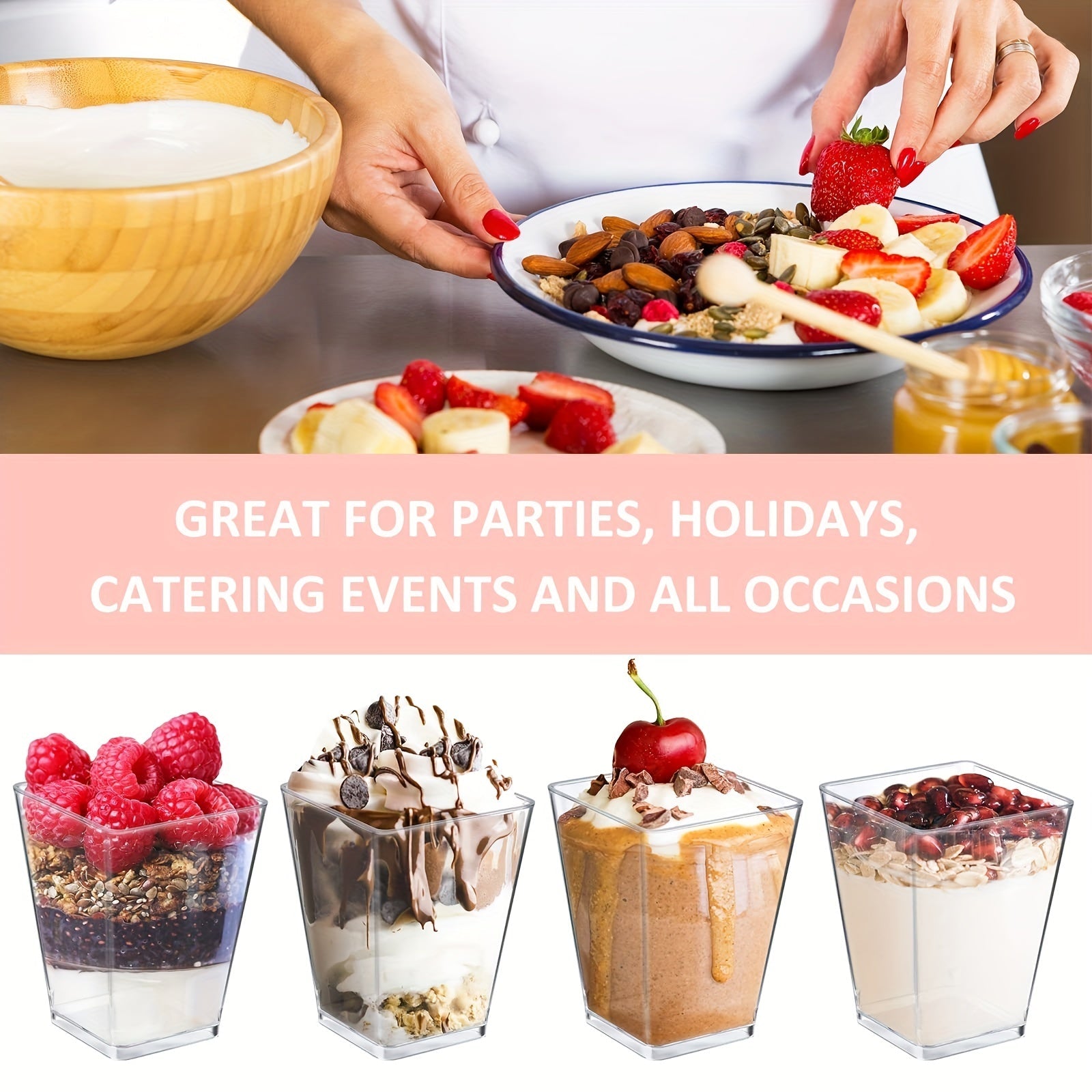 Pack de 50 vasos de postre de 5 oz para eventos de catering de mousse de fruta y helado