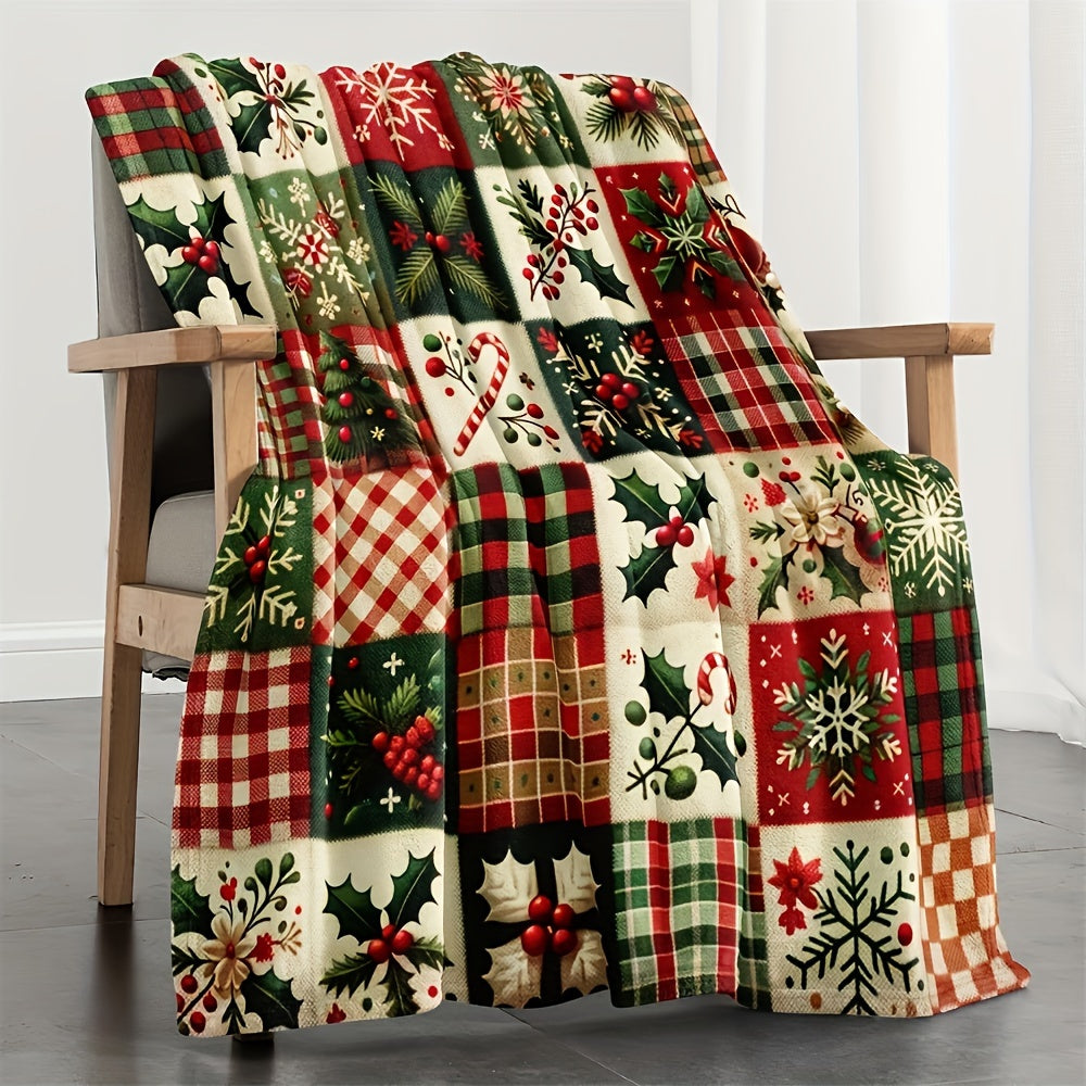 Traditional Christmas Fleece Blanket Red Green Holiday Decor Soft Cozy All-Season Quilted Machine Washable