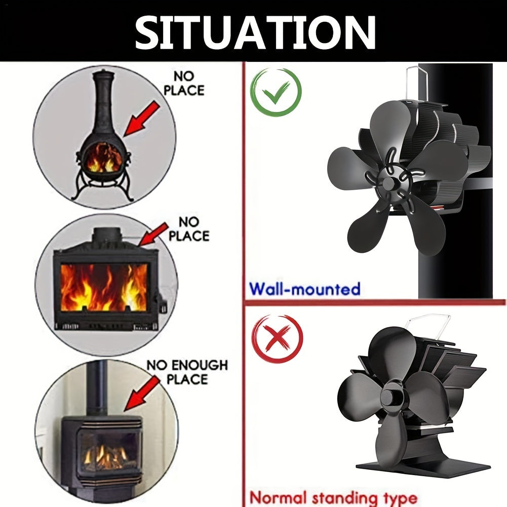 Aluminum Heat Powered Stove Fan 5-Blade Wood Stove Pipe Fan Portable Air Circulation