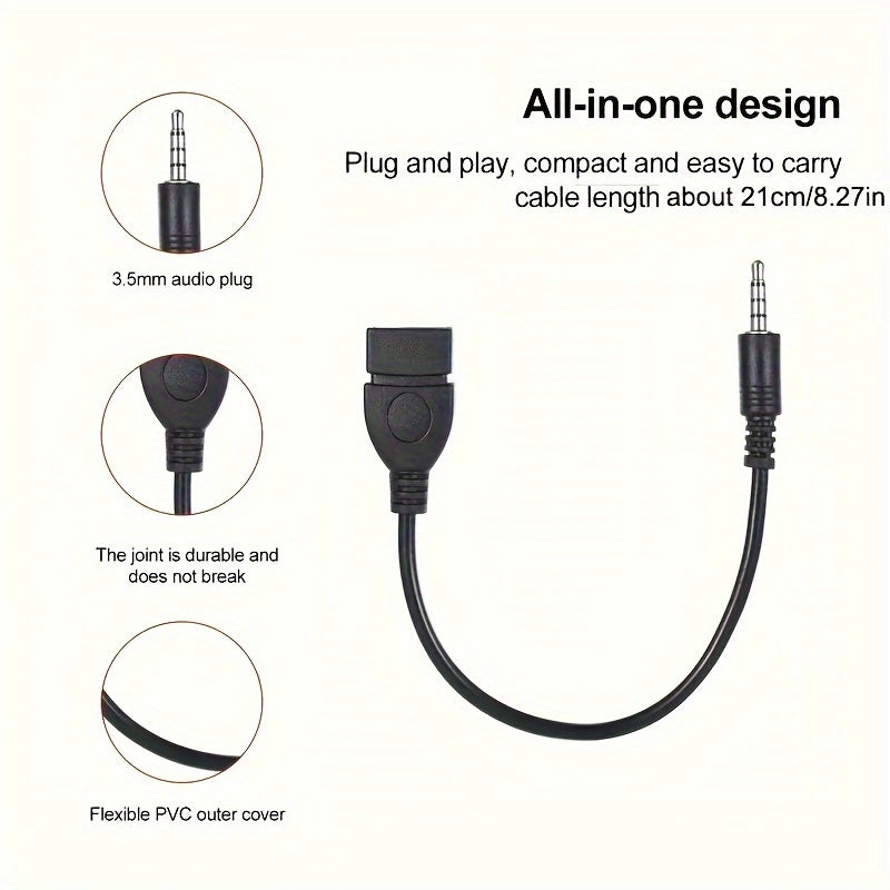 Universal 3.5mm AUX dan USB Audio Kabeli Qora Avtomobil Adapteri Erkakdan Ayolga