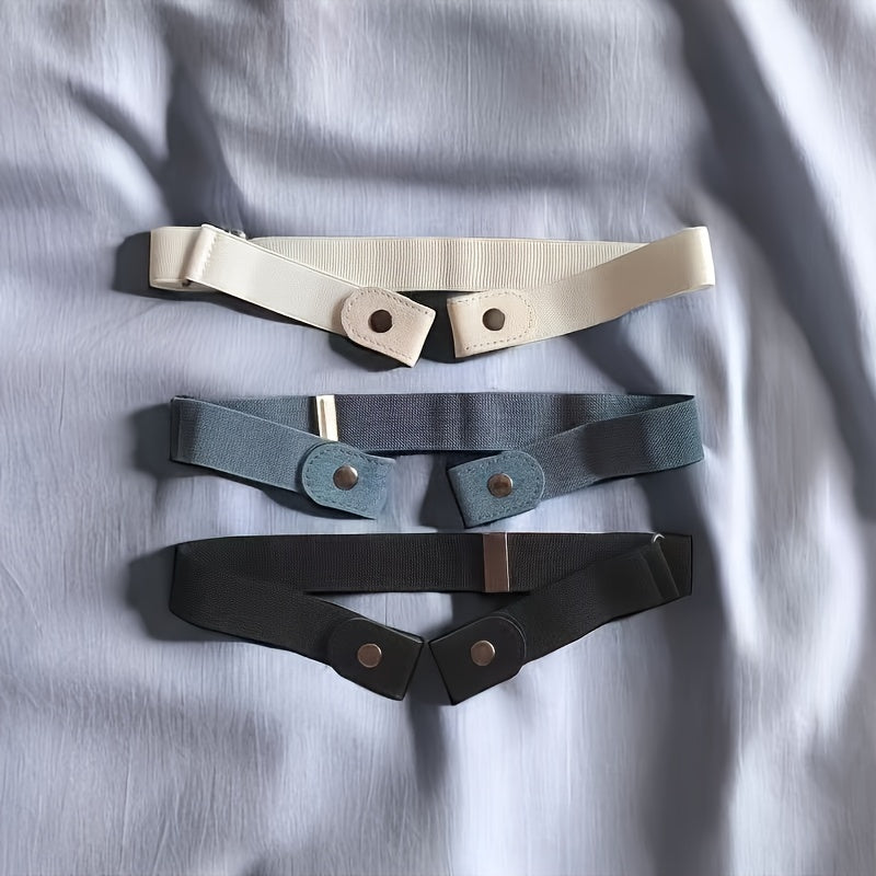 Set of 3 Adjustable Canvas Belts with Invisible Stretch Waistbands in White Black Light Blue