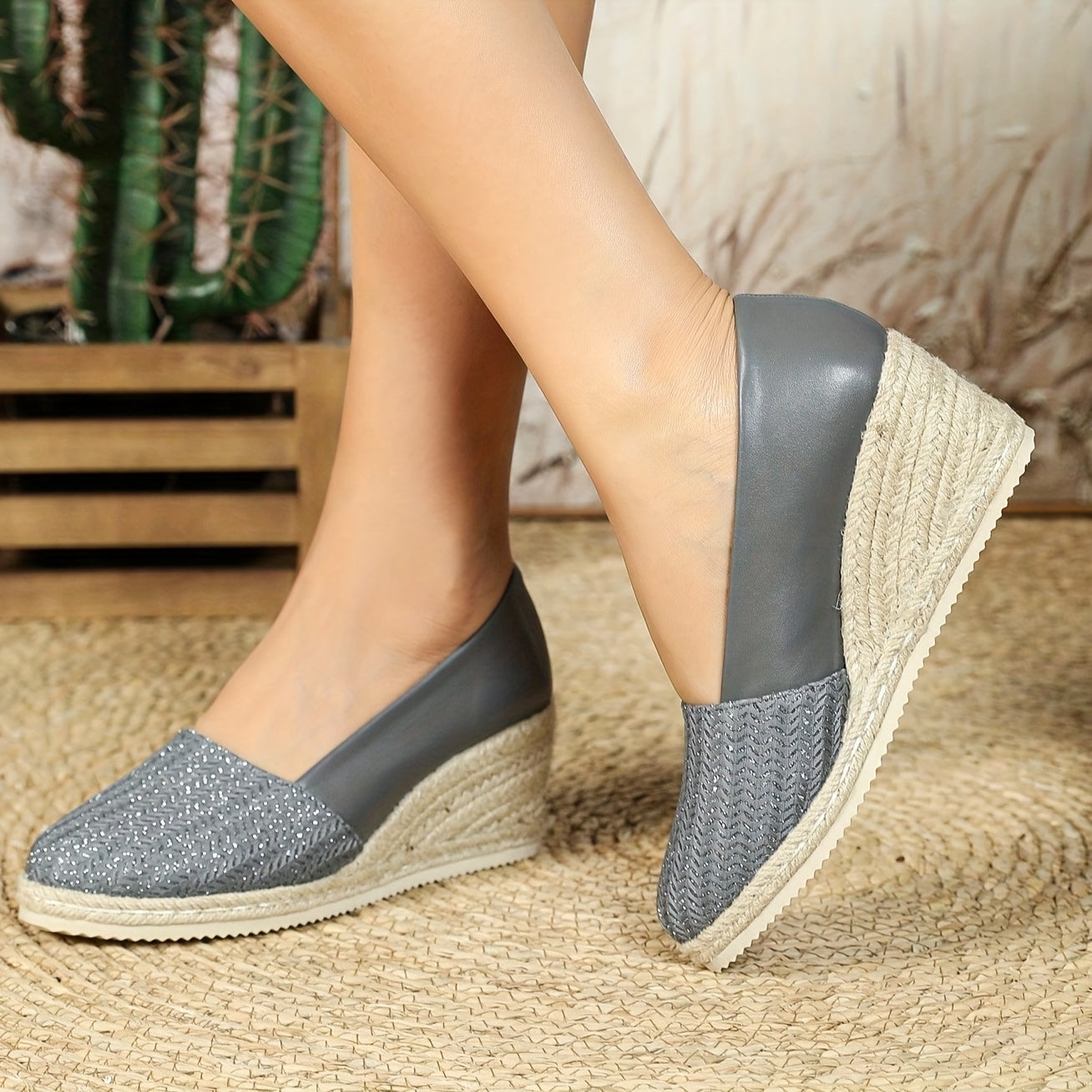 Women’s Casual Striped Wedge Heels with Spike Embellishments Synthetic Platform Shoes